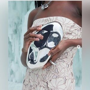 Sculptural Silver Metallic Evening Clutch